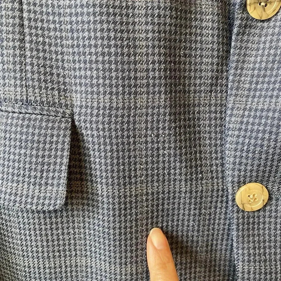 Men’s 2Button Blazer Jacket Sz 44L Pure Silk Plaid Houndstooth Blue Gray Pocket - Picture 11 of 11